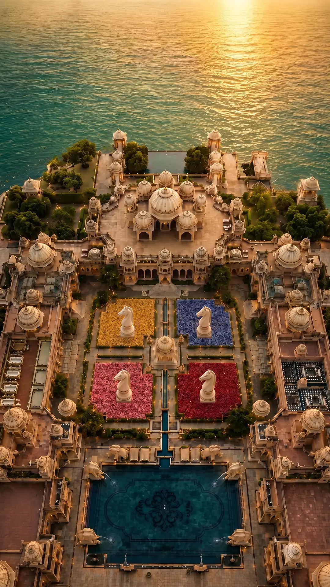 Royal palace chessboard with four ceremony squares